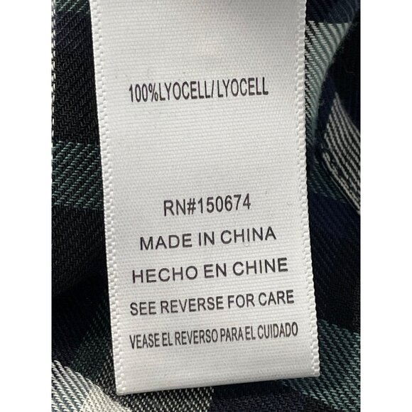 Peyton Jensen Plaid Shirt Size Small Button Front Long Sleeve Navy Blue Preppy - Picture 5 of 6